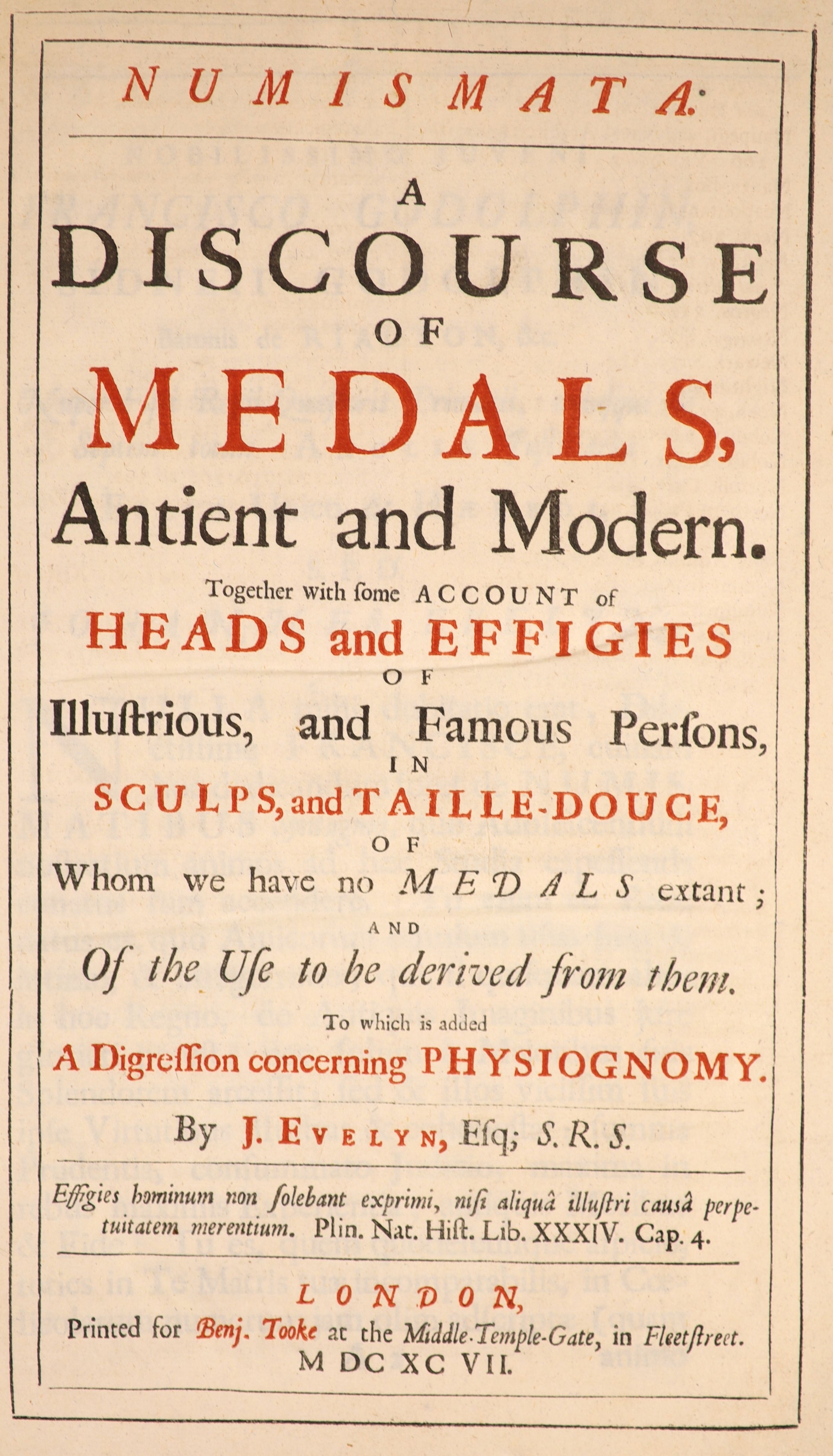 Evelyn, John. Numismata. A Discourse of Medals, Ancient and Modern ...